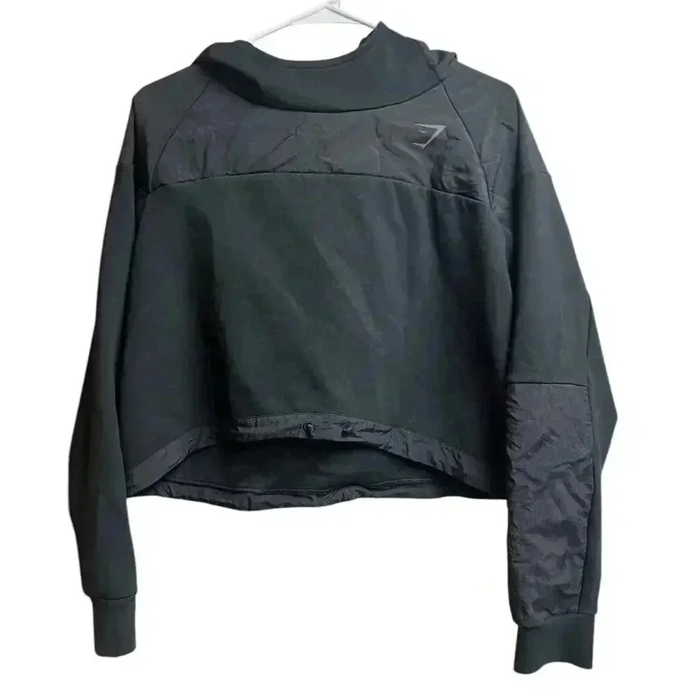 Gymshark Venture Hoodie Cropped Pullover2 Raglan Boxy Activewear Black Medium